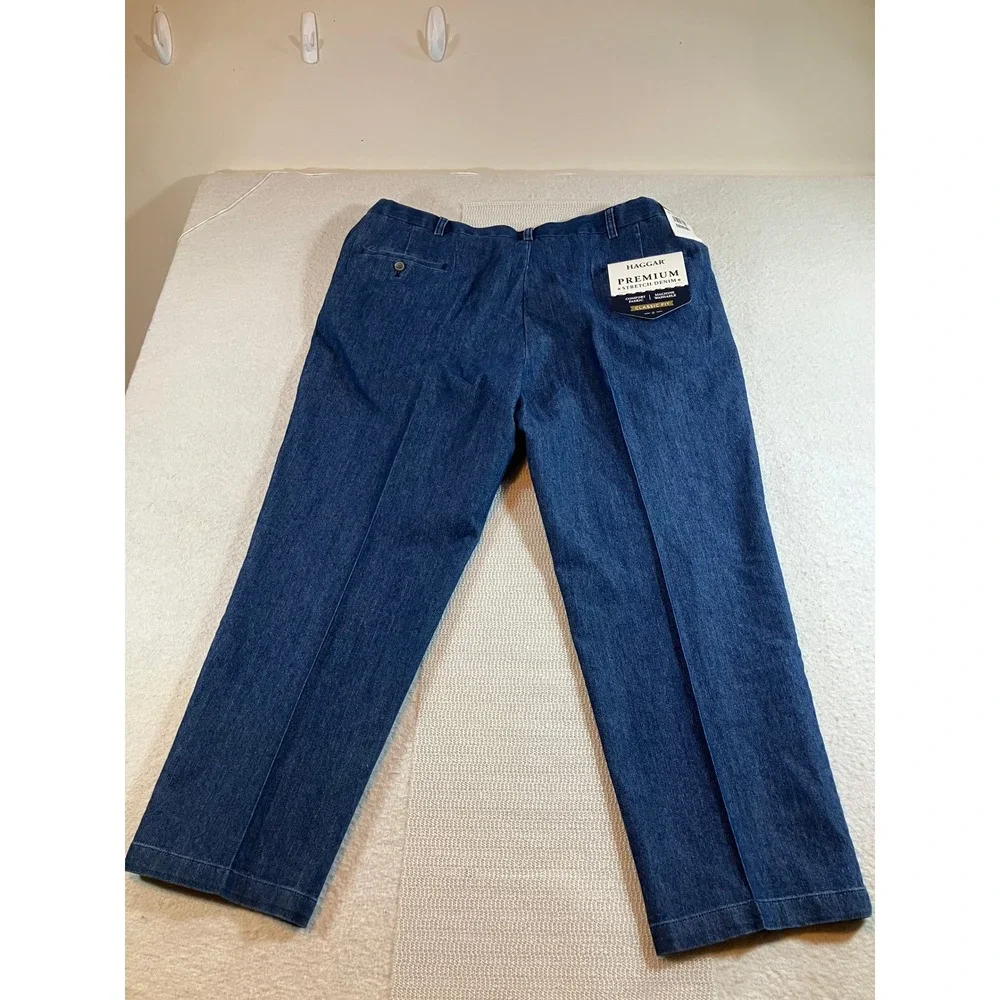 Haggar Premium Stretch Denim Mens Classic Fit Blue Jeans 42x29 Medium Wash NEW